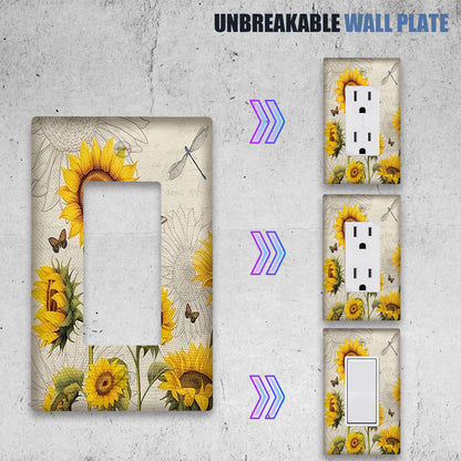 Sunflower decorative wall plate switch cover, country style, easy to clean, for bathroom and bedroom wall decor.