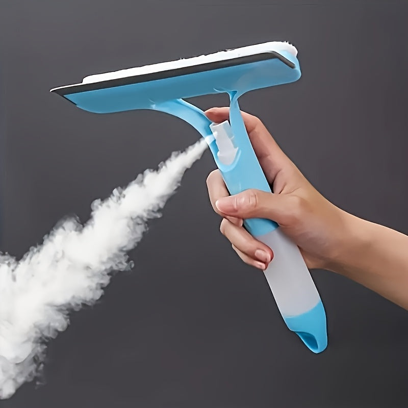 Multi-functional cleaning tool that includes a double-sided glass scraper and built-in spray bottle. Made of durable plastic material, perfect for use on windows, mirrors, floors, and cars. An essential tool for keeping your living room spotless.