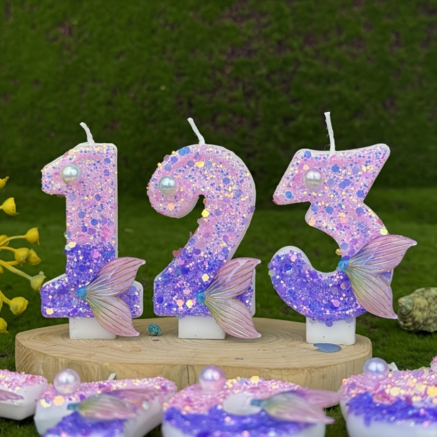 1pc 3D number birthday candle with glittering sparkles, perfect for decorating cakes for birthdays, anniversaries, and festive celebrations.