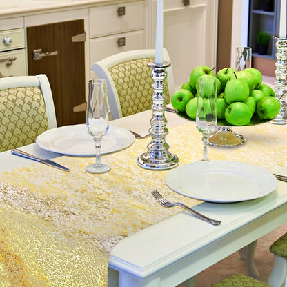 Golden Foil Table Runner with Elegant Polyester Mesh Design, Perfect for Parties, Weddings, and Holidays