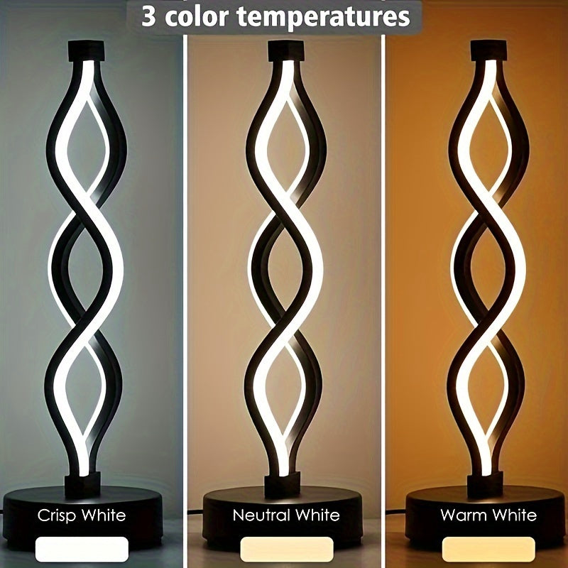 Set of 2 Color Changing Spiral LED Table Lamps with modern design, adjustable color, USB powered, no battery required. Ideal for bedroom, living room, bathroom, fantasy themed home decor.