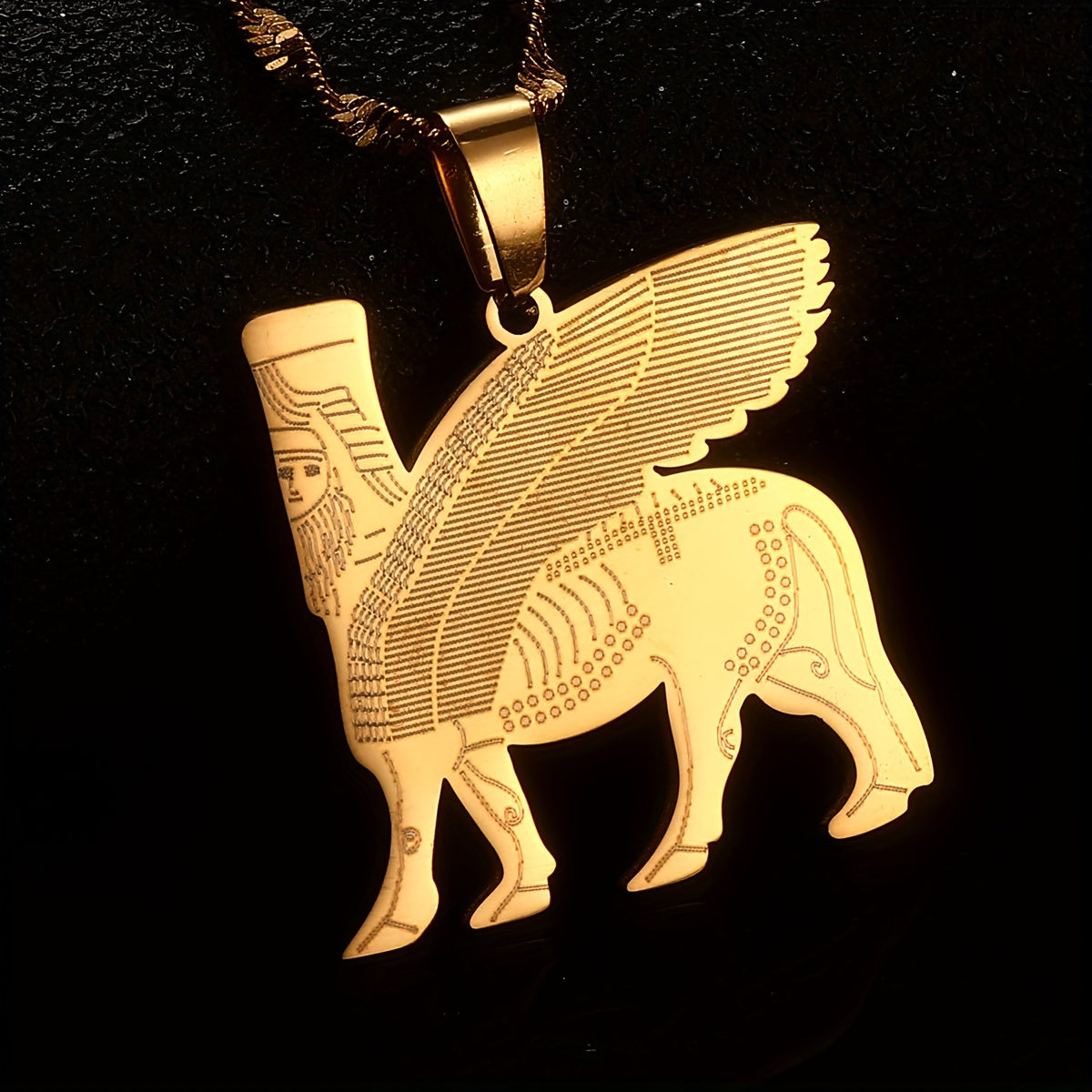 Lamassu Assyrian Deity Pendant Necklace in Stainless Steel - Perfect for Both Everyday & Party Wear