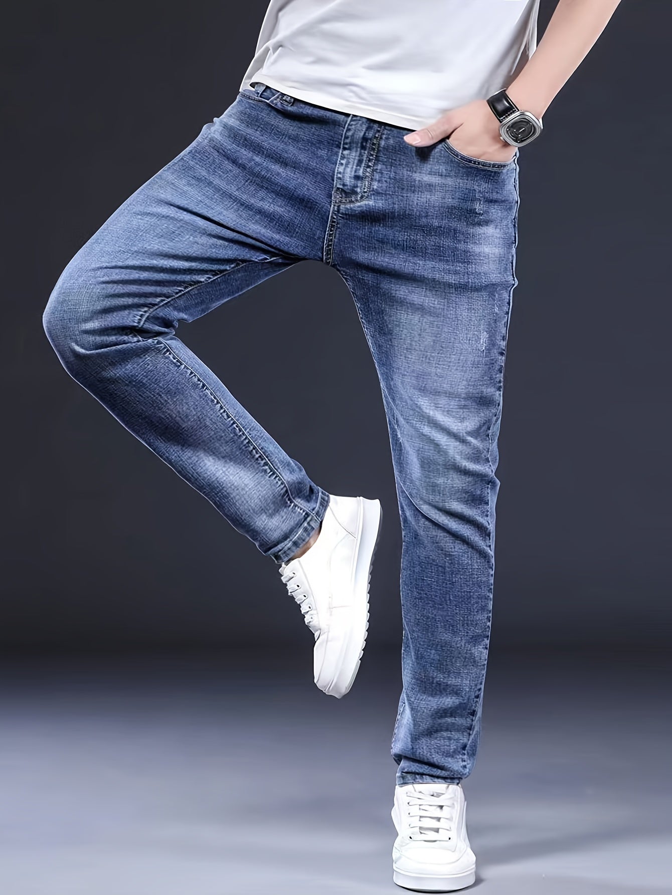 Men's Straight Leg Denim Pants, Classic Design Jeans, Versatile Year-Round