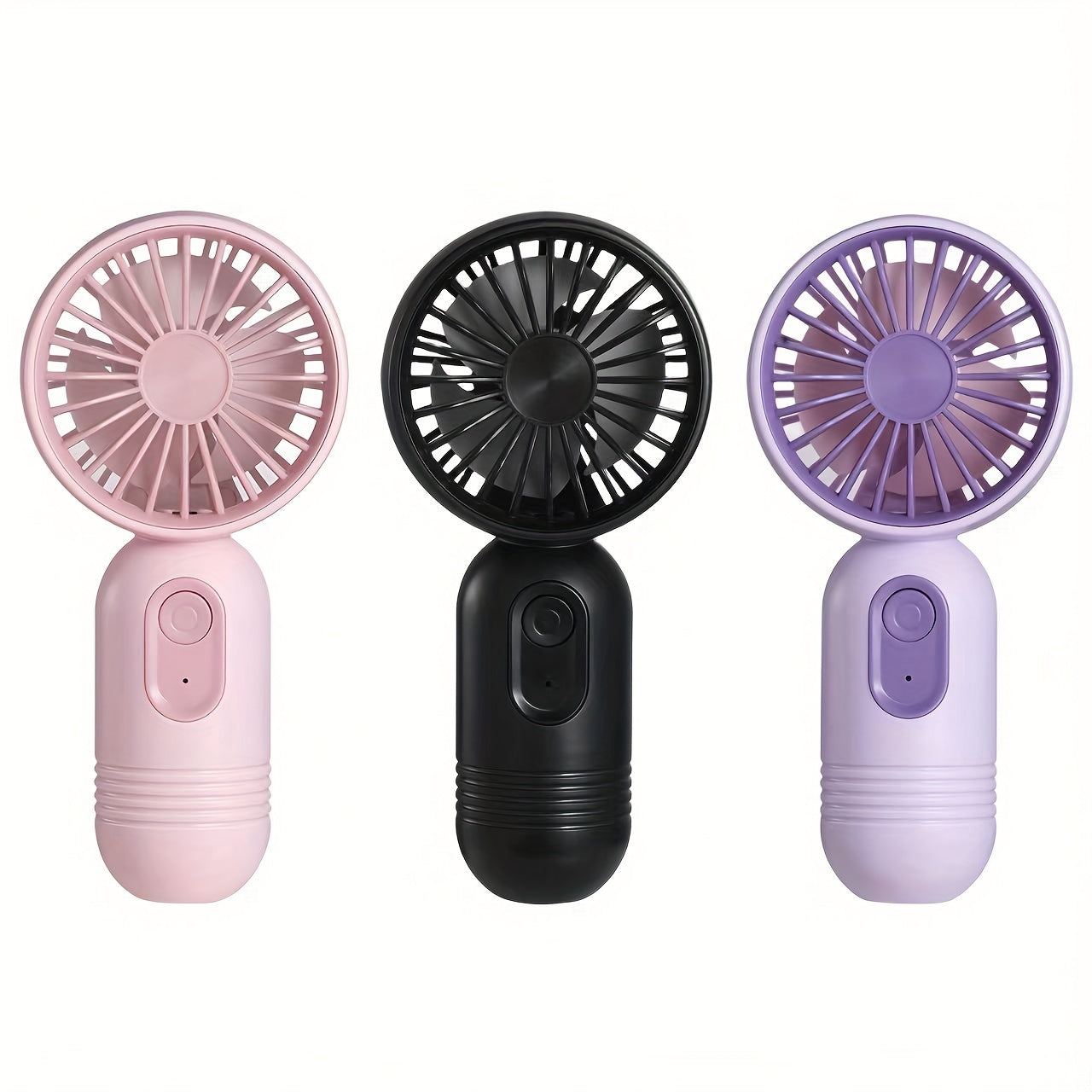 Mini fan set includes 3 pieces of portable fans with lanyards for neck hanging, USB charging, and 3 adjustable speeds. Ideal for staying cool in hot weather, this makeup and handheld fan is perfect for office, outdoor activities, travel, and camping. A