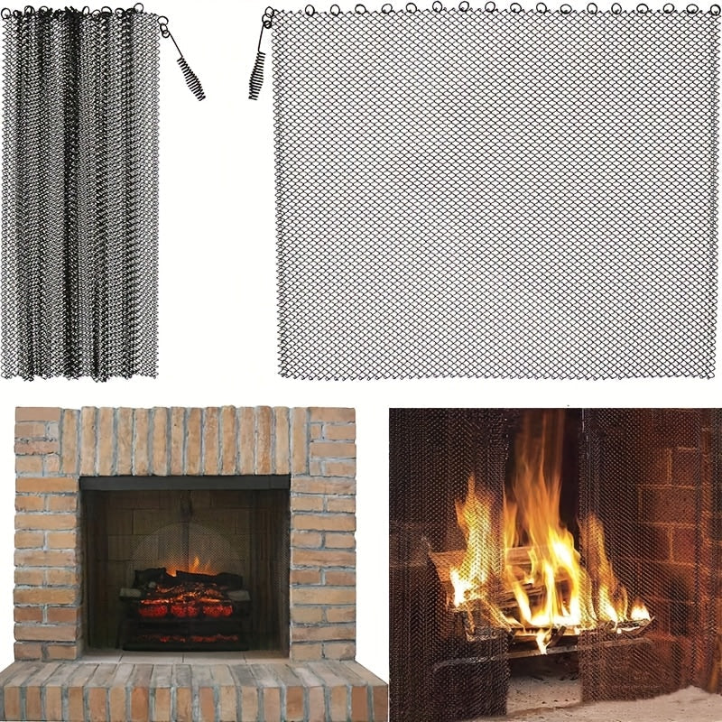 2 pieces of fireplace mesh curtains, rods not included, heavy-duty mesh curtains for fireplace, fireplace screen tool, carpet, fireplace protection tool.