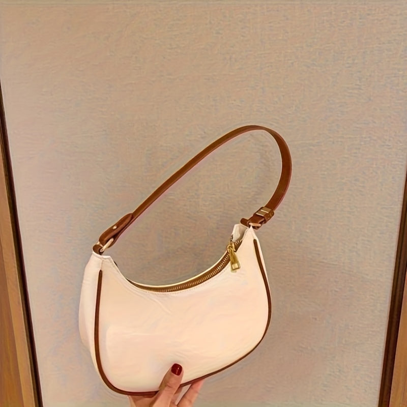 Women's Crescent Moon Saddle Bag with adjustable strap, solid color, zippered crossbody purse suitable for casual or formal occasions. Stylish and versatile.