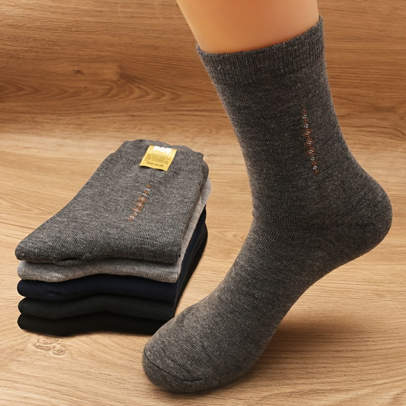 5/10 Pairs of Men's Solid Crew Socks for Outdoor Wear all Seasons