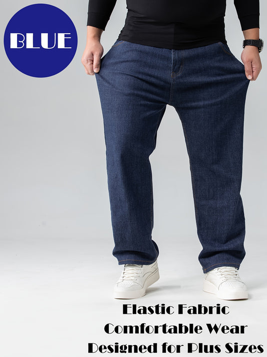 Oversized men's solid jeans for spring/autumn, plus size.