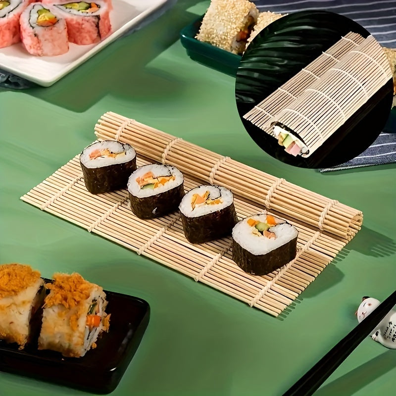 Bamboo Sushi Making Kit: includes rolling mat and rice paddle, safe for food, perfect for home sushi preparation.