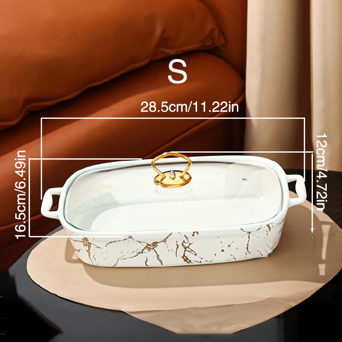 [Customer Favorite] Elegant Marble Design Ceramic Serving Platter Set with Lid - Versatile Kitchen Utensil for Soups, Sandwiches, Snacks, Parties, and Home Use