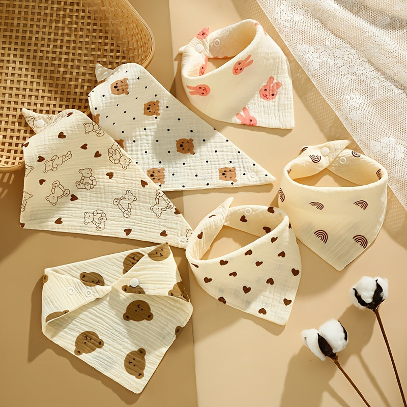 6-Pack of Wheat-colored Cotton Muslin Baby Bibs with Snap Closure, Soft and Absorbent Saliva Cloths, Made from Non-Waterproof Woven Fabric - Perfect for Home and Travel.