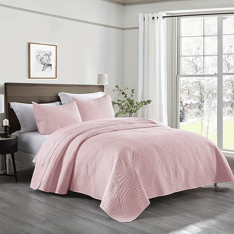 Bedroom Dormitory Room Decor Set includes one leaf embossed bedspread and two pillowcases, all made of soft, breathable, and comfortable materials. Filler not included.