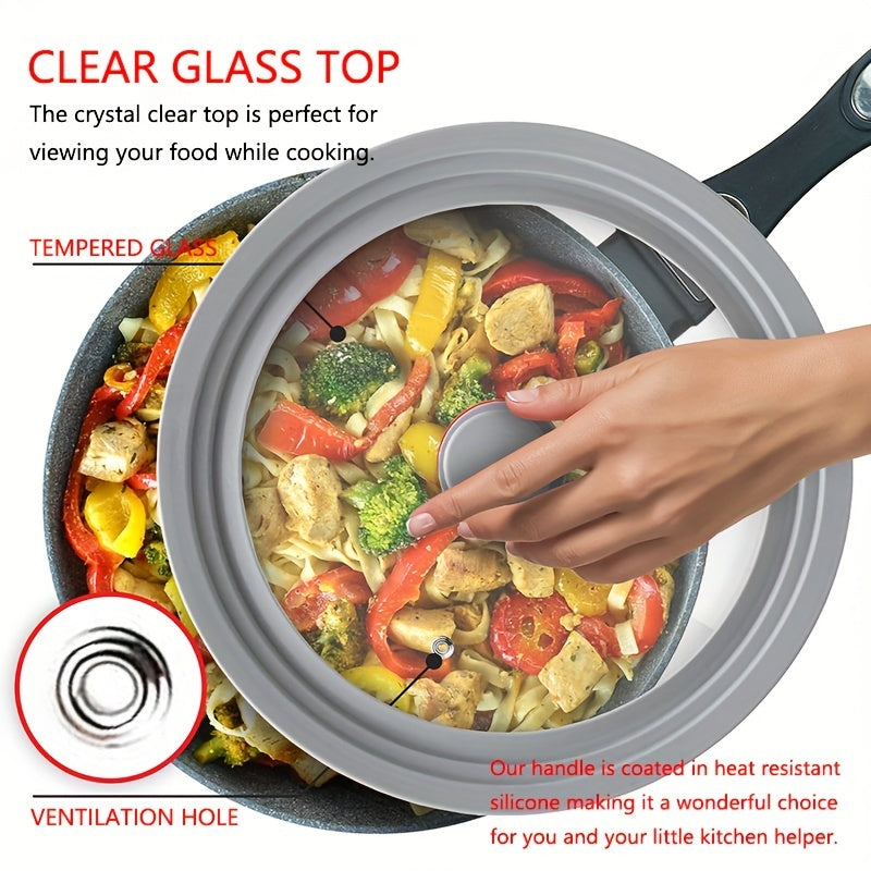 Silicone Universal Lid for Cookware - Fits 7" to 12" Pots, Pans, and Skillets, Heat Resistant Rim with Tempered Glass Cover, Ideal for Glass Top Stoves.