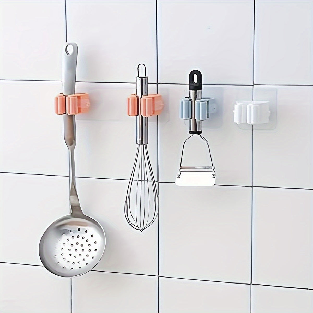 4-piece wall-mounted storage rack for mop, brush, broom, clothes, and kitchen utensils