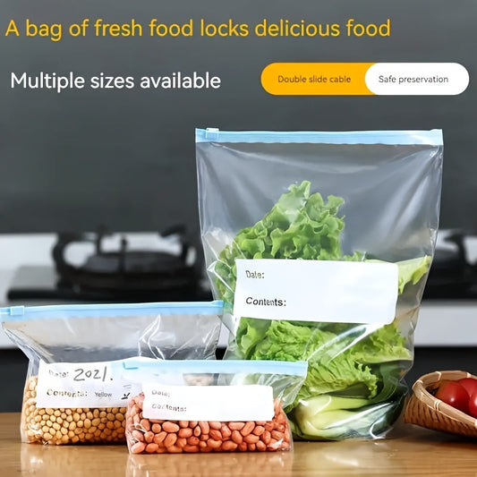 Set of Various Sized Reusable Food Storage Bags with Label Area - Zipper Closure, Safe for Food, Ideal for Organizing Fruits, Grains, Vegetables, and Meat - Handy Kitchen Accessory for Organization, Safe to Contact