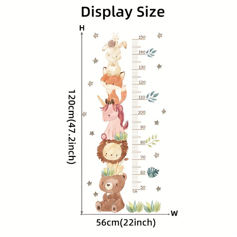 Cartoon animal height measurement wall stickers for room decor.