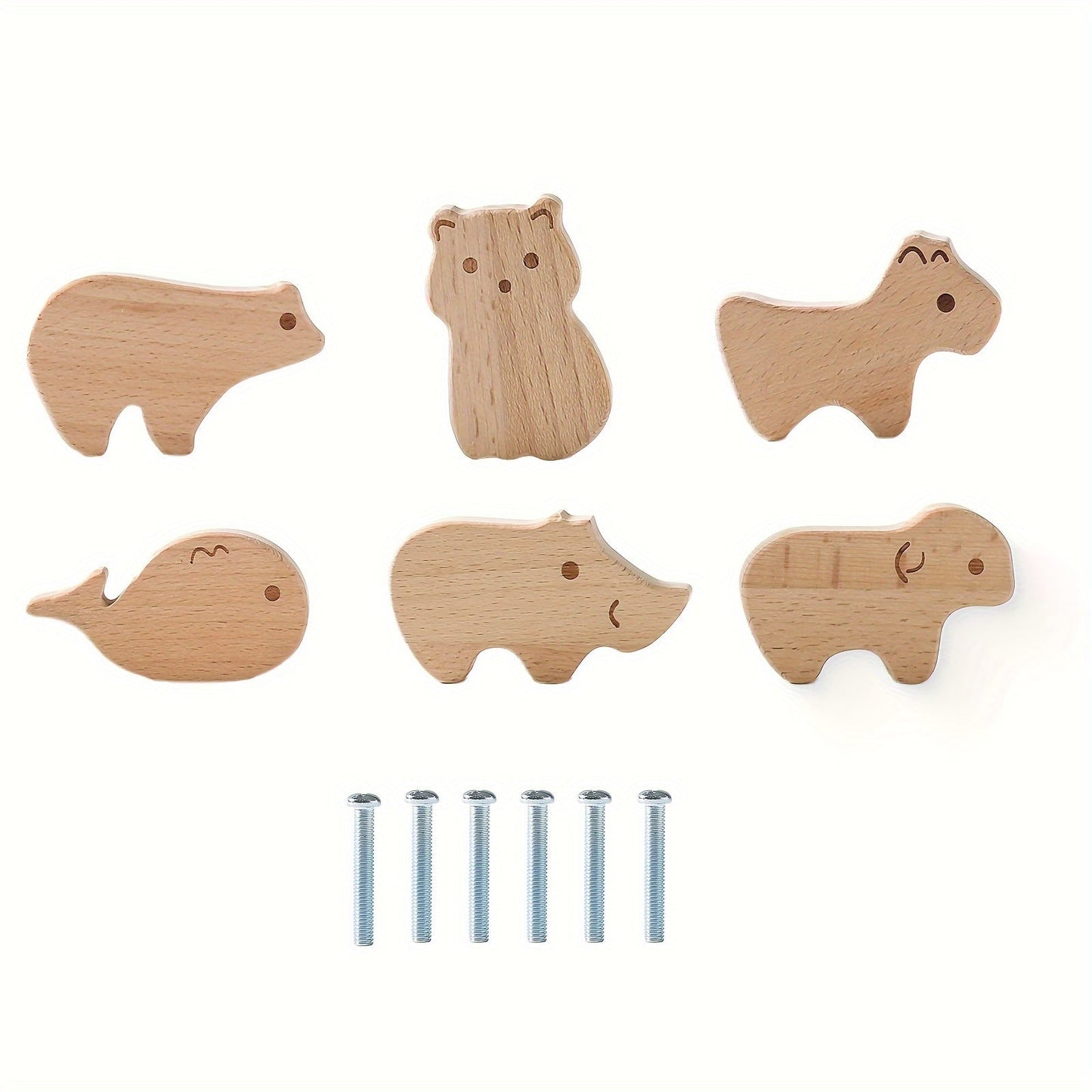 Drawer knobs shaped like wooden animals, perfect for furniture, closets, and cabinets. These nail-free hooks make for easy installation in your bedroom closet or sub-drawer. Great as a Christmas, Halloween, or birthday gift.