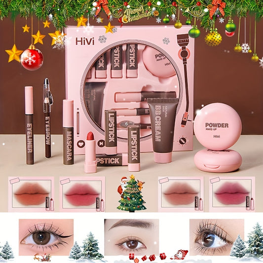 HiVi Makeup Gift Box set includes limited edition lipstick and powder, perfect Valentine's Day gift for wife and girlfriend.