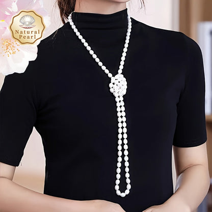 This Women's Fashion Pearl Necklace is made of stunning 8-9mm strong light rice-shaped natural freshwater pearls. The 120cm long sweater chain by Liying comes in a beautiful gift box. Please note that due to the natural gemstone material, the shape and