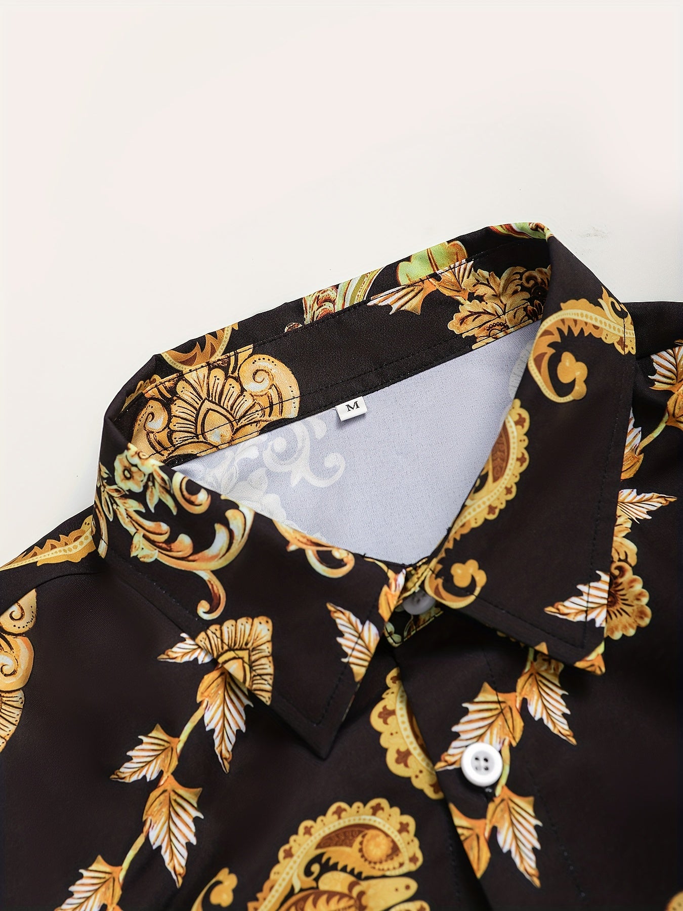 Men's Casual Baroque Style Printed Shirt Set with Elastic Waist Trousers and Pajamas.