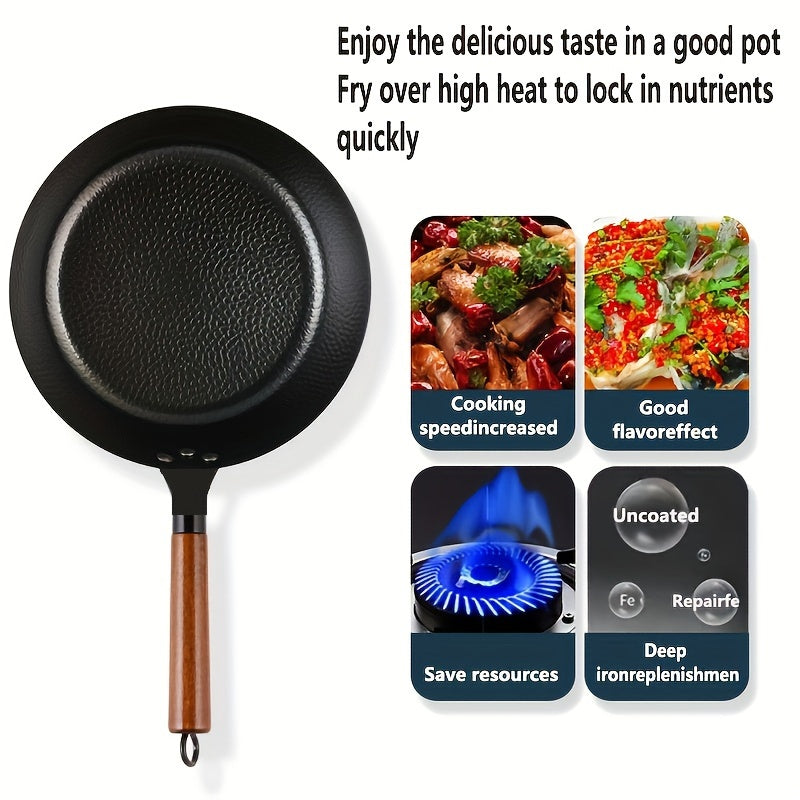 One 11-inch Hand-Forged Cast Iron Wok - Suitable for Induction, Electric, Gas, and Halogen Stoves - Durable, Multifunctional, and High-Temperature Resistant - Uncoated and Non-Stick - Ideal Kitchen Cookware (1 Piece)