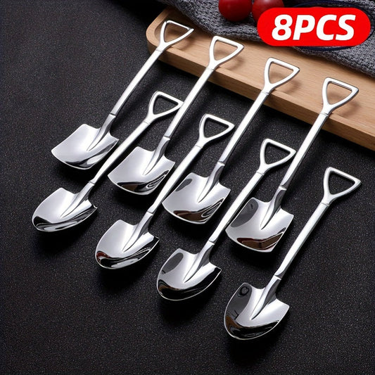 Set of 4 or 8 Stainless Steel Coffee Scoops in Creative Shovel Shape, Ideal for Tea or Ice Cream, Tableware Cutlery Set, Essential Kitchen Accessories