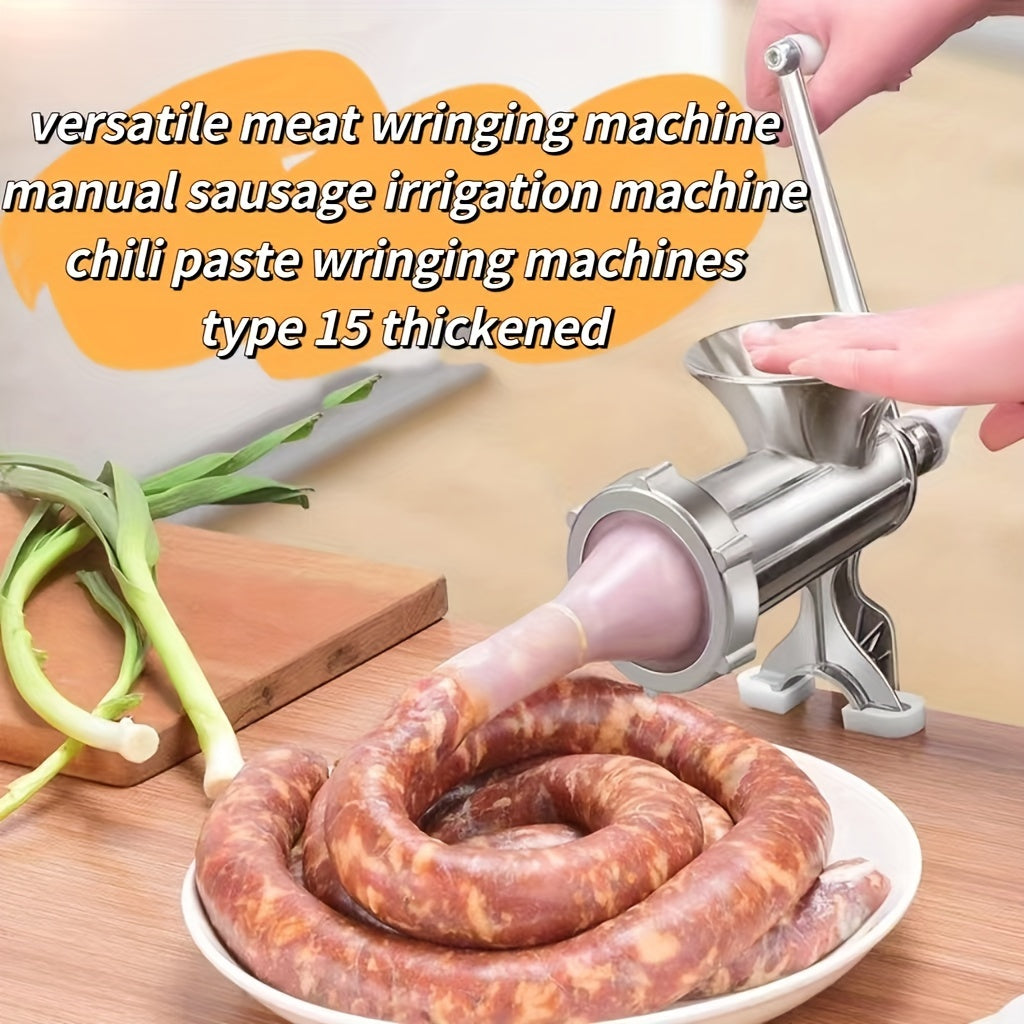 Thickened design Aluminum Manual Sausage Stuffer with Multifunctional 15 Type Meat Grinder for Home Use. Make Homemade Sausages, Crush Pepper, and Fill Paste with Ease.