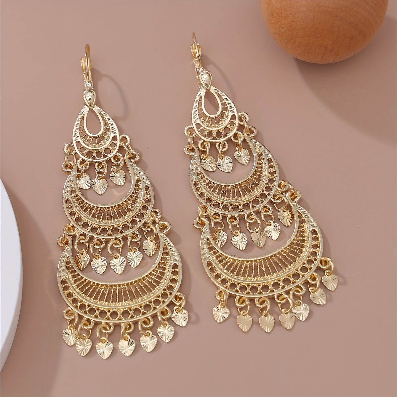 Arabia Fashion Dangle Earrings with 22k Gold Plated Hollow Moon and Tassel Design - Perfect for Daily Outfits, Party Accessories, and Wedding Decor