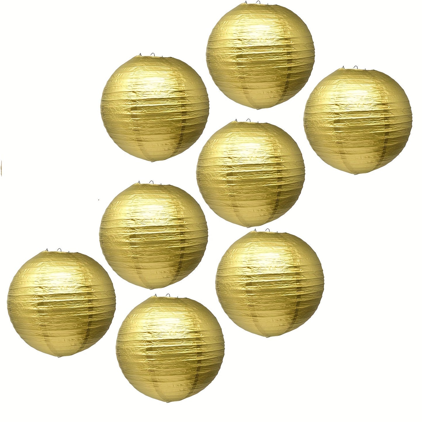 One piece or a set of 8 golden/white/black Chinese and Japanese paper lanterns. These decorative round paper lanterns are perfect for weddings, graduations, anniversaries, birthdays, and other parties. Each lantern measures 30.48cm in diameter. Add a