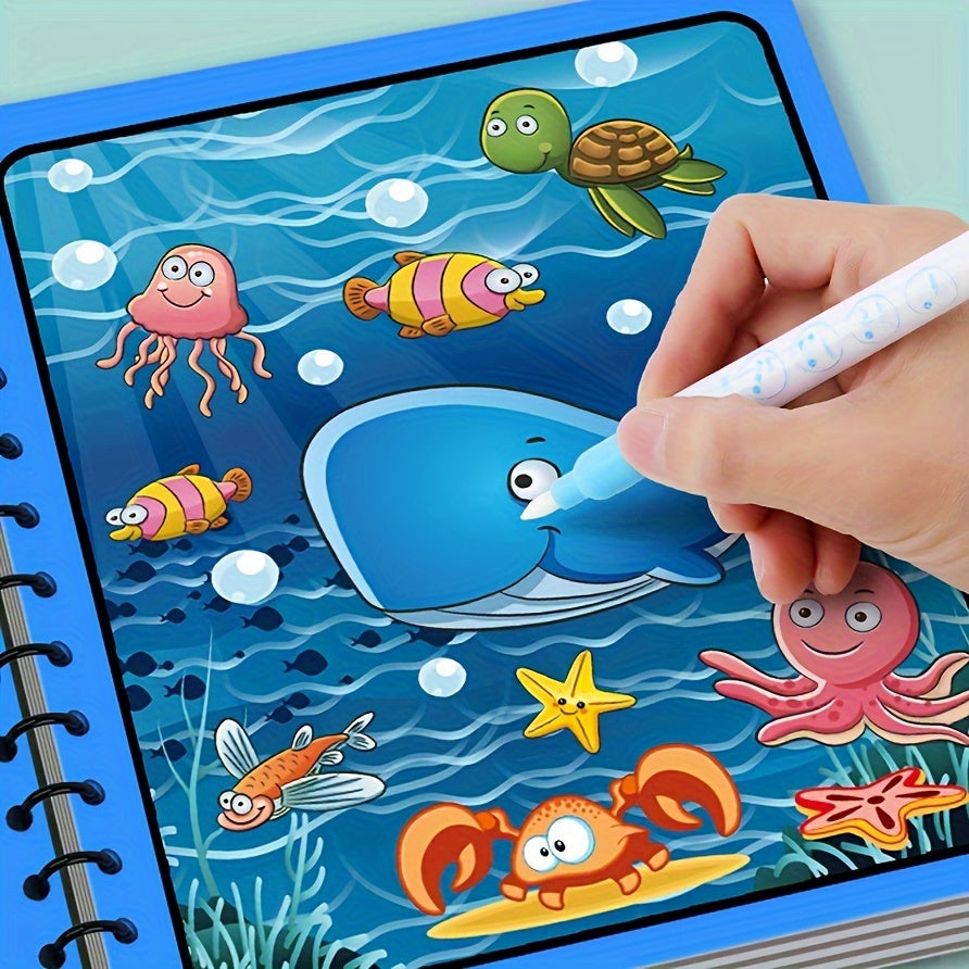 Magic Water Coloring Book for Ages 3+. Reusable Water Drawing Pad with Color Pen. Educational Painting Activity Book.