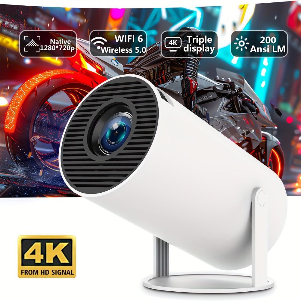 HY300 Pro Projector Andro 11.0 4K Ultra Clear, Portable 200ANSI Wireless Home Cinema, 180° Projection, Multi-angle Adjustment.