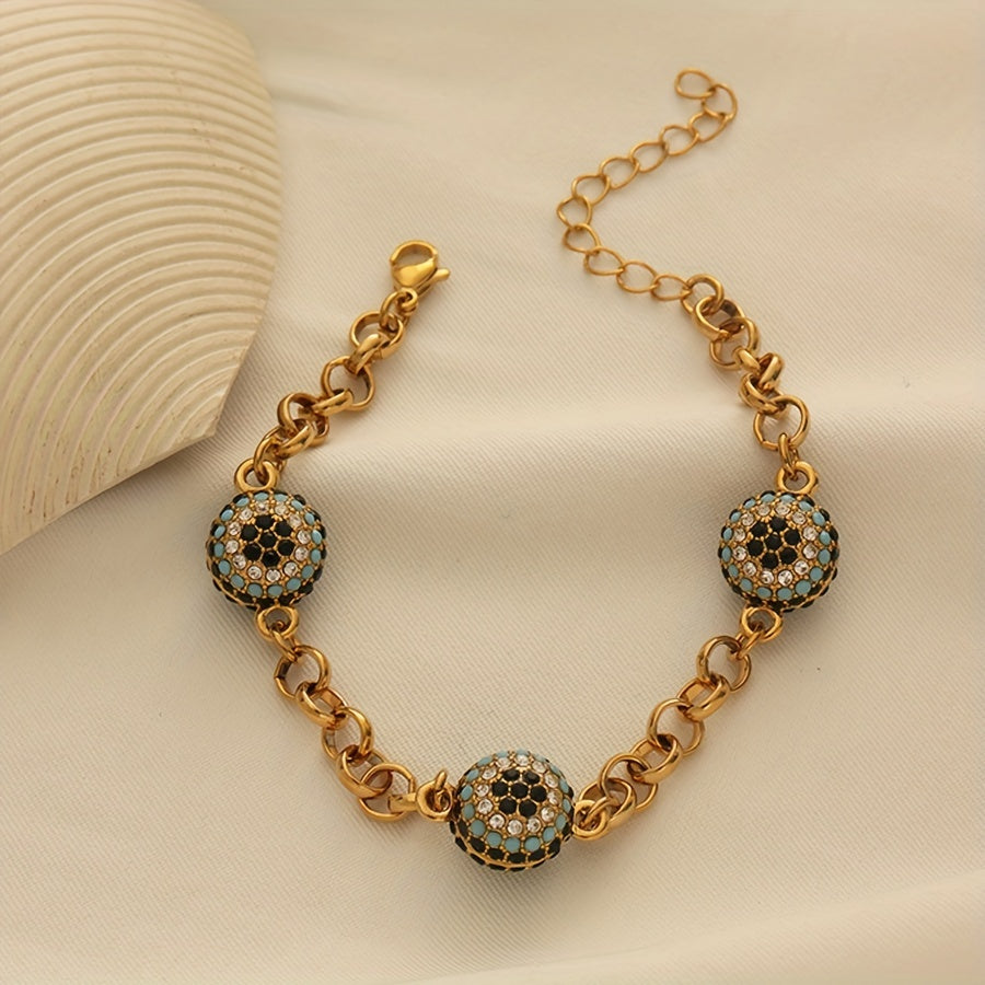 Stylish Evil Eye Bracelet with Rhinestones made of Elegant Golden-Plated Copper Alloy - Ideal for Casual Outfits & Vacations