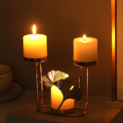 Metal Ginkgo Leaf Candle Holder for Dinner Parties & Home Ambiance