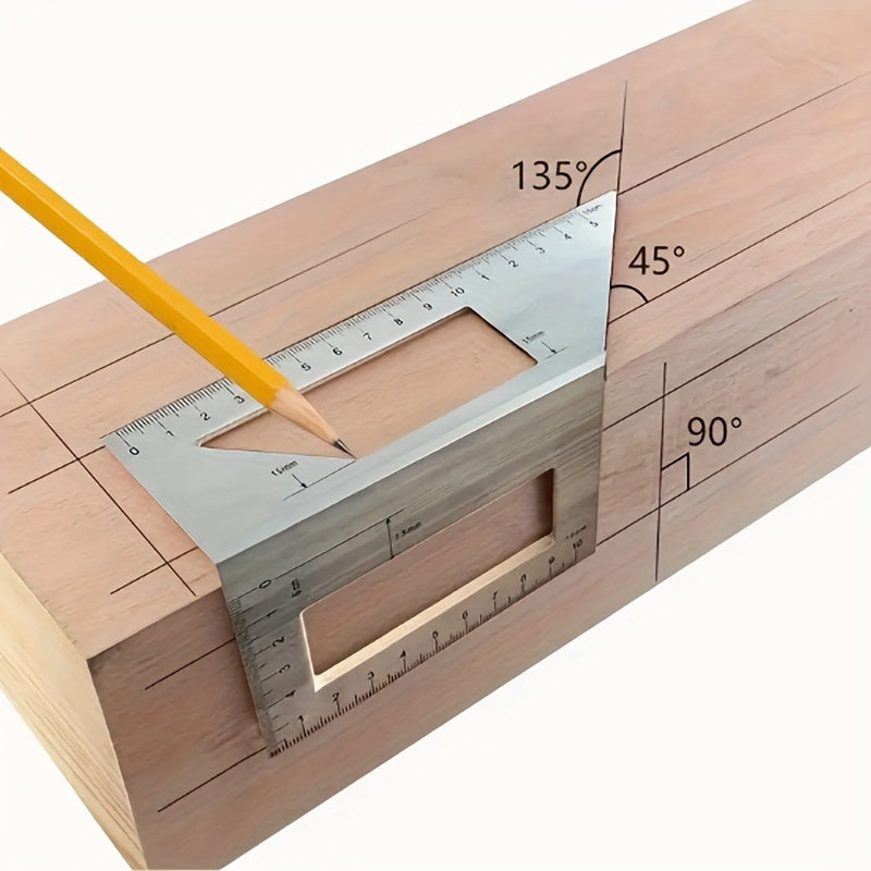 Durable Precision Aluminum Square Ruler for Woodworking - 45°/90° Multi-Angle Measuring Tool