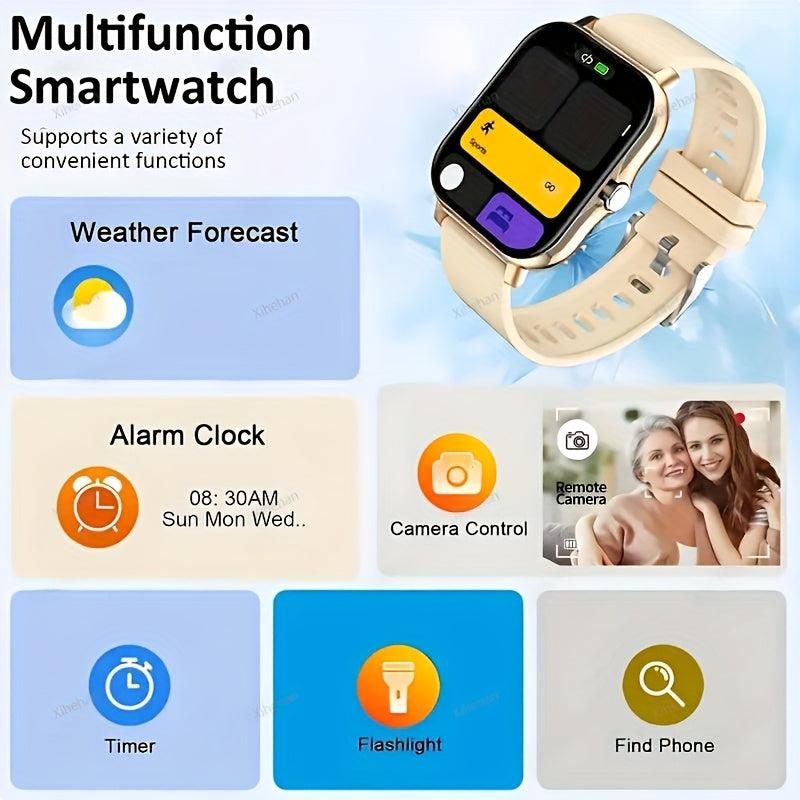 Touch screen smart watch with real-time caller ID & information alerts, seamless data sync for both iPhone and Android, USB charging, silicone strap, metal body, 240P TFT display - ideal