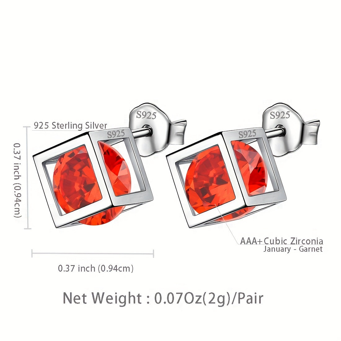 Ayollar uchun kichik 3D kub tug'ilgan toshli stud quloq bilaguzuklari - 925 sterling kumush minimalist tug'ilgan kun to'plamlari tug'ilgan tosh sovg'asi