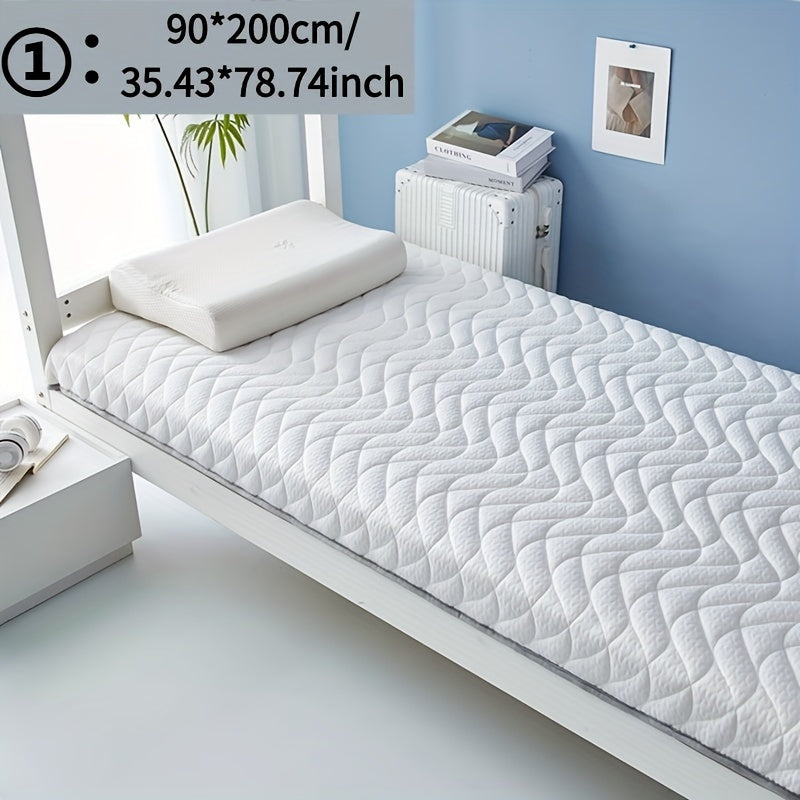 Mattress pad, 6-8cm thick, high elastic, breathable, non-slip, foldable, spot-clean, 100% polyester, woven fabric, 200-250gsm. Pillow not included.