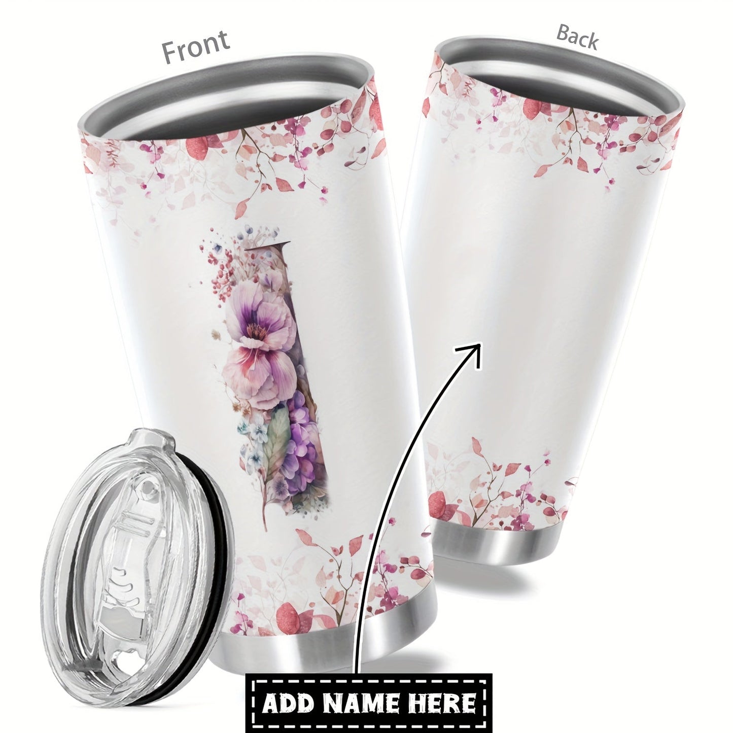 Customize your daily essentials with our Hsdiokl 20oz Insulated Stainless Steel Tumbler featuring a personalized name and flower design. This oval metal mug comes with 2 BPA-free lids, perfect for hand washing and multipurpose use. Designed for adults