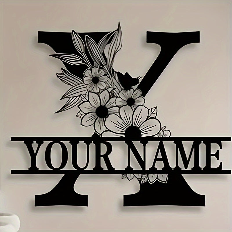 Unique Housewarming Gift - Personalized Home & Front Door Decor - Custom Metal Family Name Sign with Floral Design