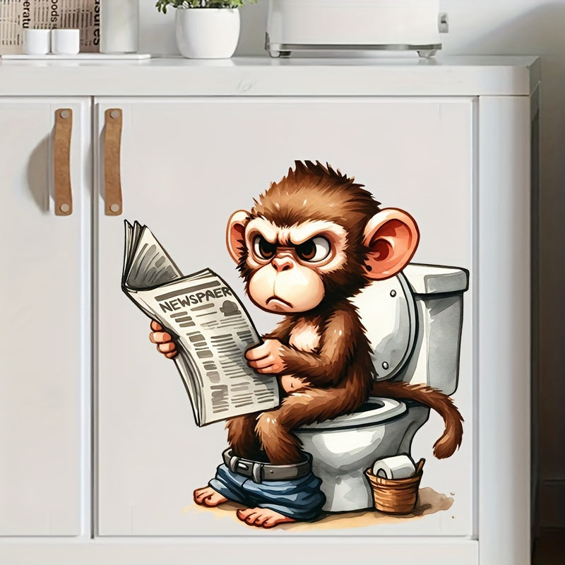 Whimsical monkey toilet decal with newspaper design for a touch of humor and decoration in your bathroom. Durable ceramic sticker with easy application. Ideal as a Christmas or Halloween gift.