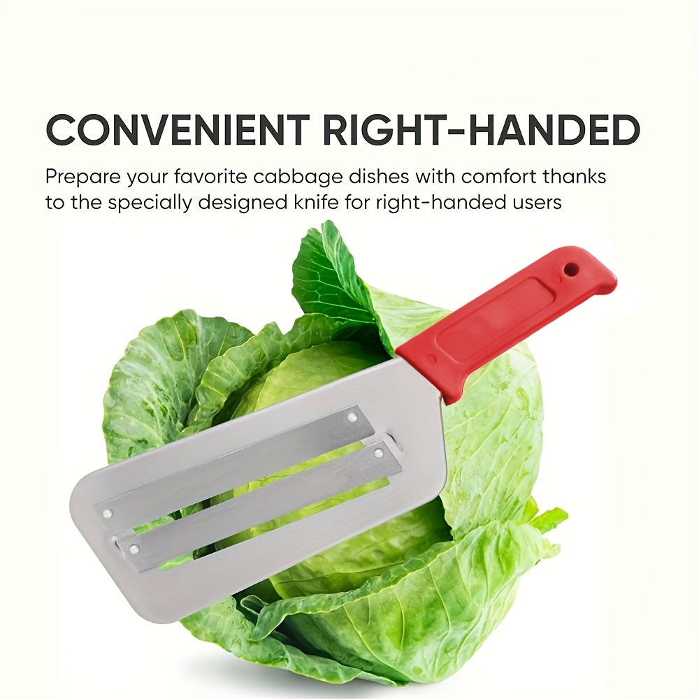 Get your hands on the 1pc Stainless Steel Manual Cabbage Slicer, a sharp blade vegetable shredder perfect for making sauerkraut, coleslaw, and salad. This durable metal cutter features an ergonomic handle for easy use, and best of all, no power is