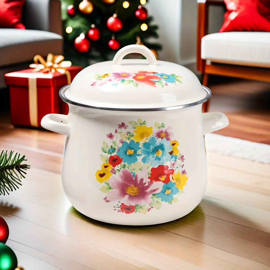 Christmas-themed Enamel Stockpot with Large Capacity - Versatile Cooking Pot Ideal for Boiling, Stewing, and More. Durable, Easy to Clean, and Compatible with All Stoves. Perfect Holiday Gift for Restaurant Kitchen Supplies.