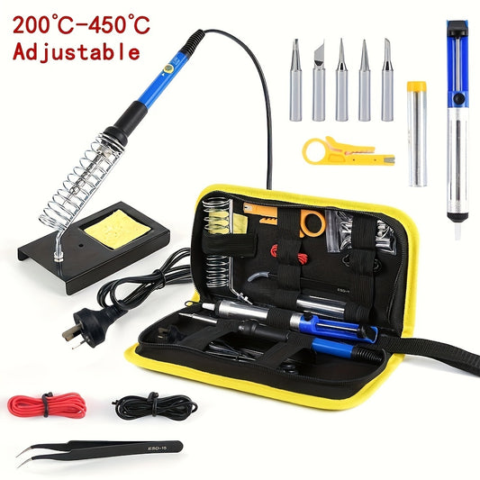 Durable 60W soldering iron kit with adjustable temperature, AU plug, solder tips, and welding gun - perfect for hobbyists and electronics work.