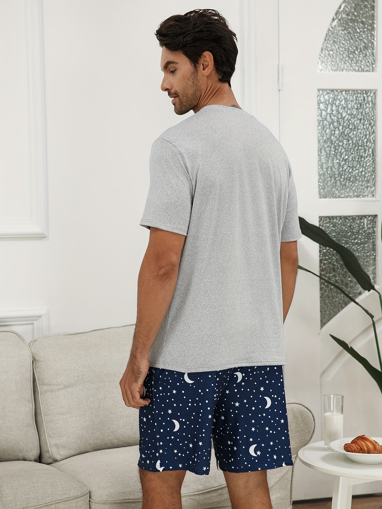 Men's Spring/Summer Moon Print Pajama Set