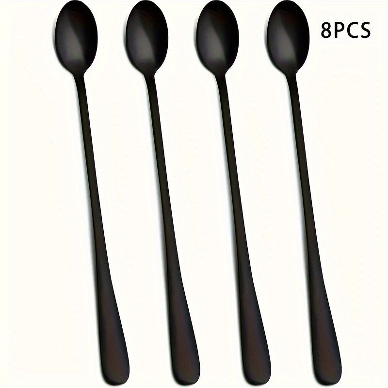 2/4 stainless steel long-handled spoons for coffee, tea, ice cream, and stirring.