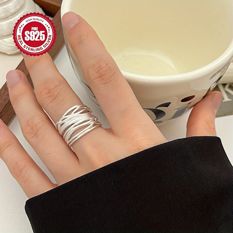 Luxurious S925 Sterling Silver Matte Wide Ring with Adjustable Open Design, Perfect for Everyday Wear or Gifting. Comes in Anti-Tarnish Gift Box and Weighing 0.25oz. Suitable for All Seasons and Resistant to Oxidation.