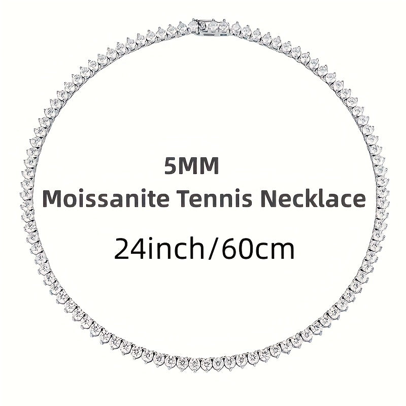 The Moissanite Tennis Necklace by Gems Lady features a 5mm stone set in S925 Sterling Silver with a unique Three-Claw Design. This elegant Clavicle Chain is perfect for all occasions including Engagement, Wedding, Anniversary, Mother's Day, Valentine's