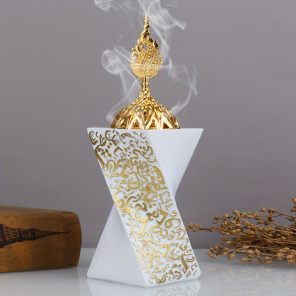 Stylish metal-lid incense burner for bedroom décor - resin crafted accent.