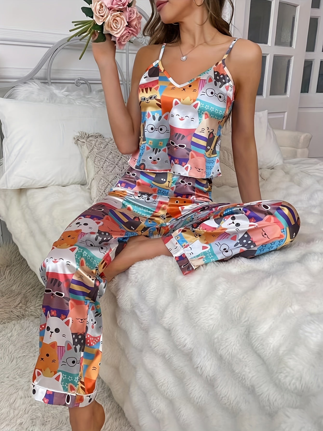 Colorful cartoon suspender pants cover.