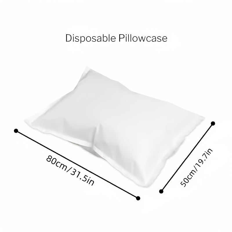 Two-pack of contemporary white disposable pillowcases made from tear-resistant non-woven fabric. These pillowcases are breathable and dust-free, making them ideal for use in hotels, beauty salons, and at home. Please line dry only.